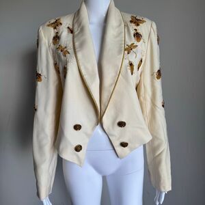 Vintage The Icing Wool Beaded Insect Butterfly Beetle Tuxedo Jacket